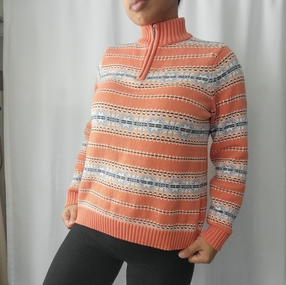 VINTAGE NORTHERN REFLECTIONS Coral  Knit Coastal Grandma Fisherman Half Zip - Picture 10 of 12